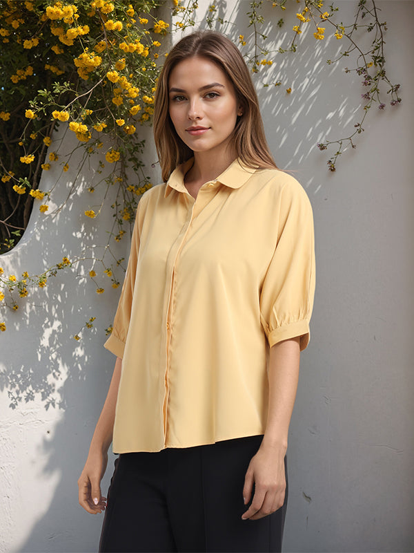 Chic By Tokyo Talkies Women Mustard Solid Regular Top - Mustard - Image 7