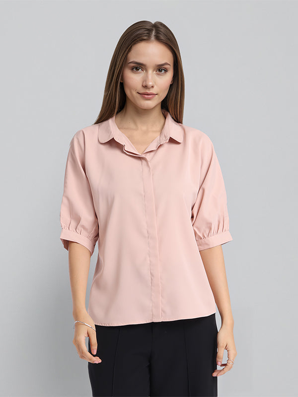 Chic By Tokyo Talkies Women Pink Solid Regular Top - Pink - Image 1