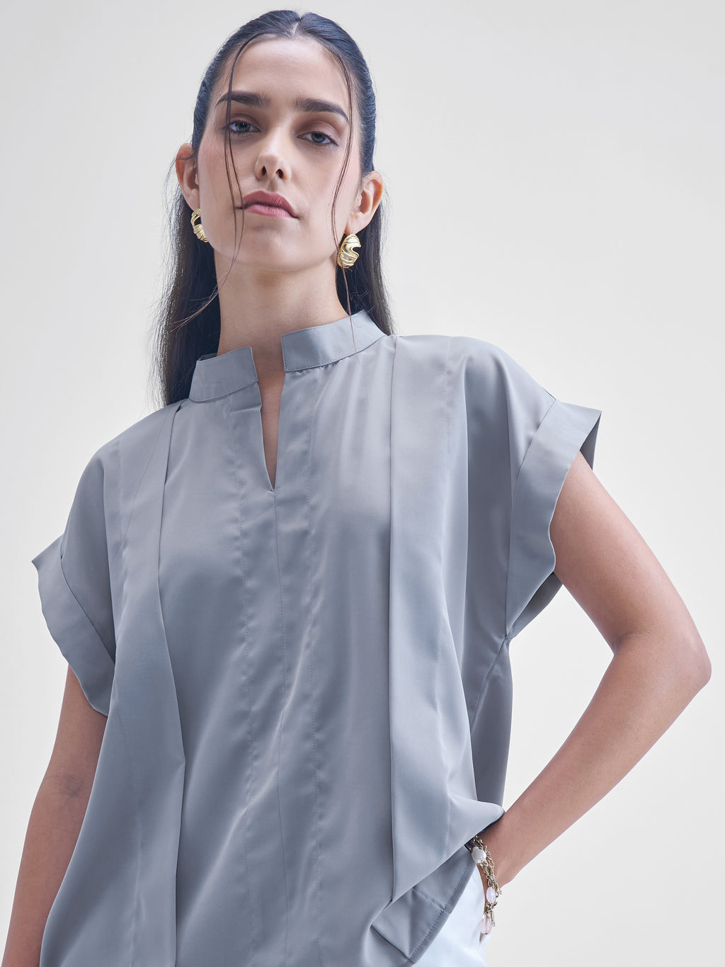 Chic By Tokyo Talkies Women Grey Solid Shirt Style Top - Grey - Image 1