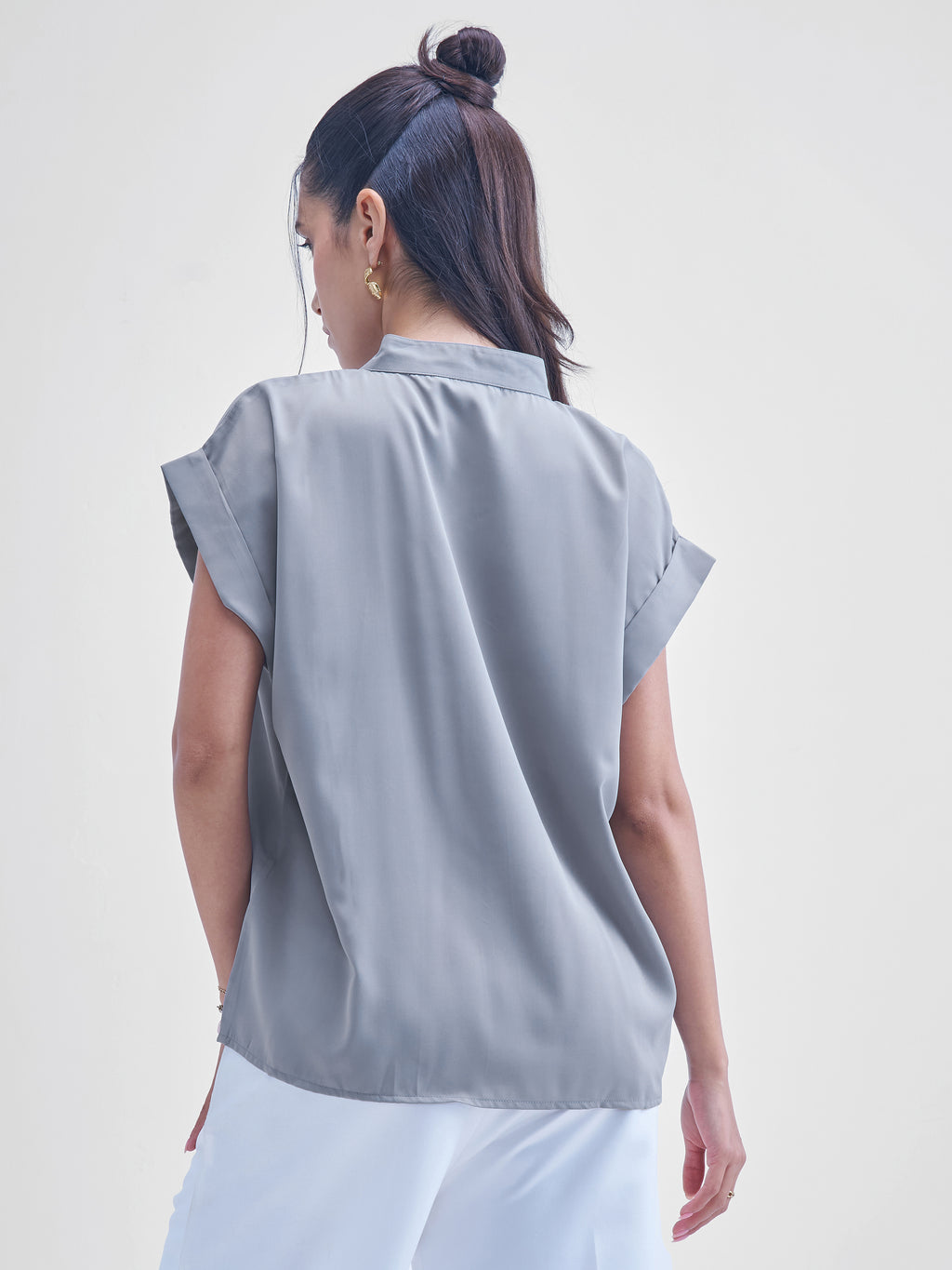 Chic By Tokyo Talkies Women Grey Solid Shirt Style Top - Grey - Image 3