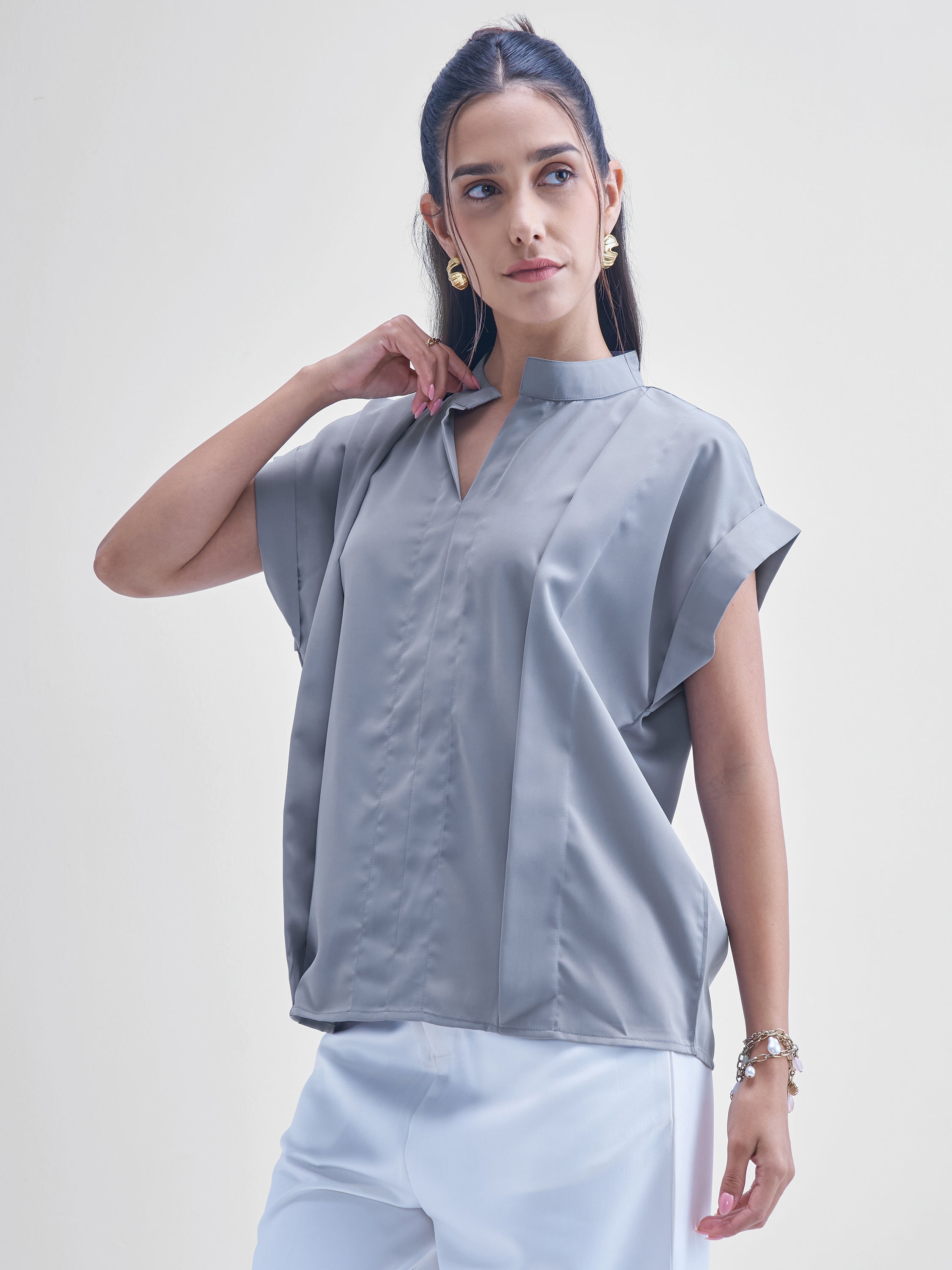 Chic By Tokyo Talkies Women Grey Solid Shirt Style Top - Grey - Image 4