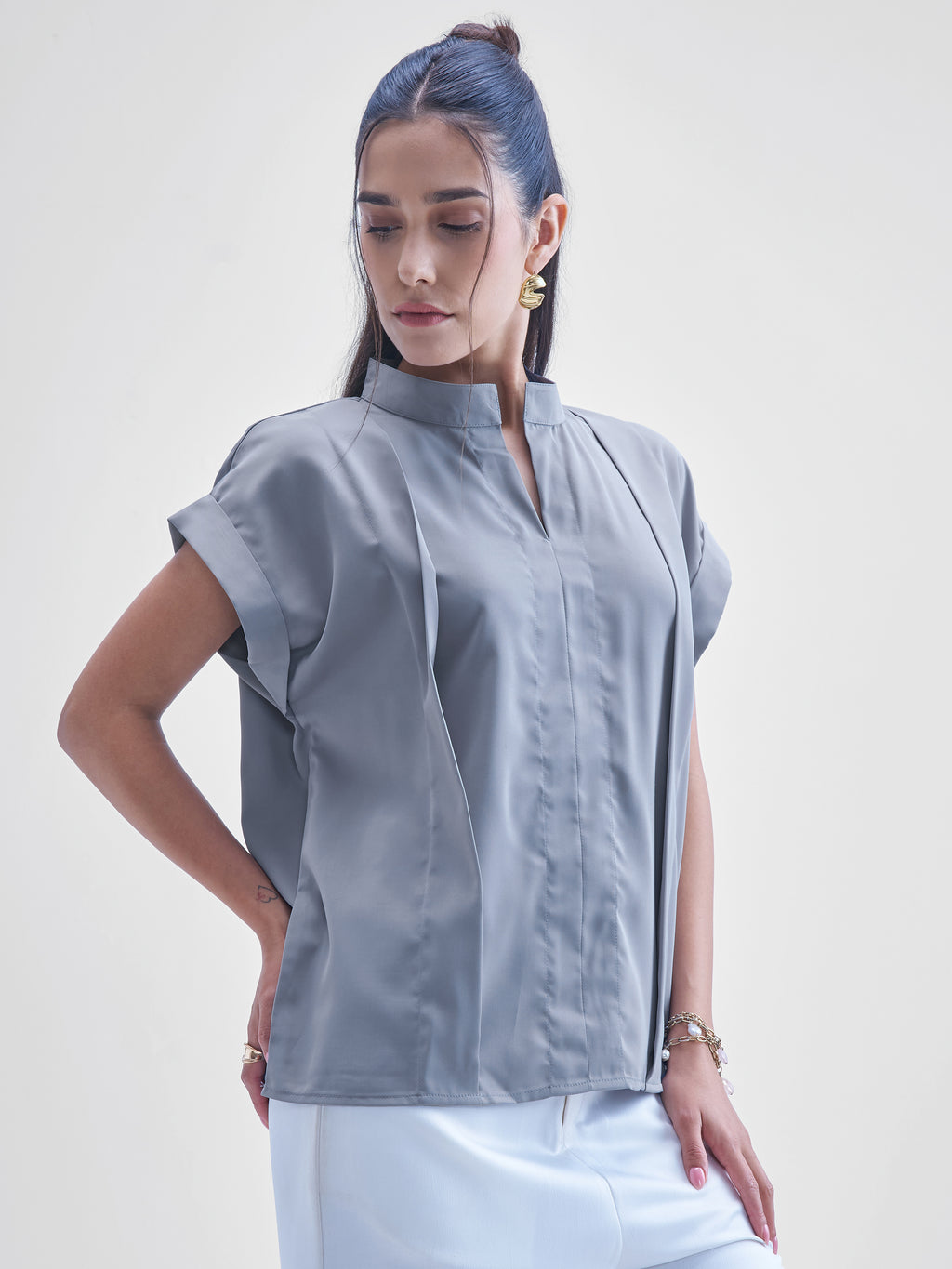 Chic By Tokyo Talkies Women Grey Solid Shirt Style Top - Grey - Image 6
