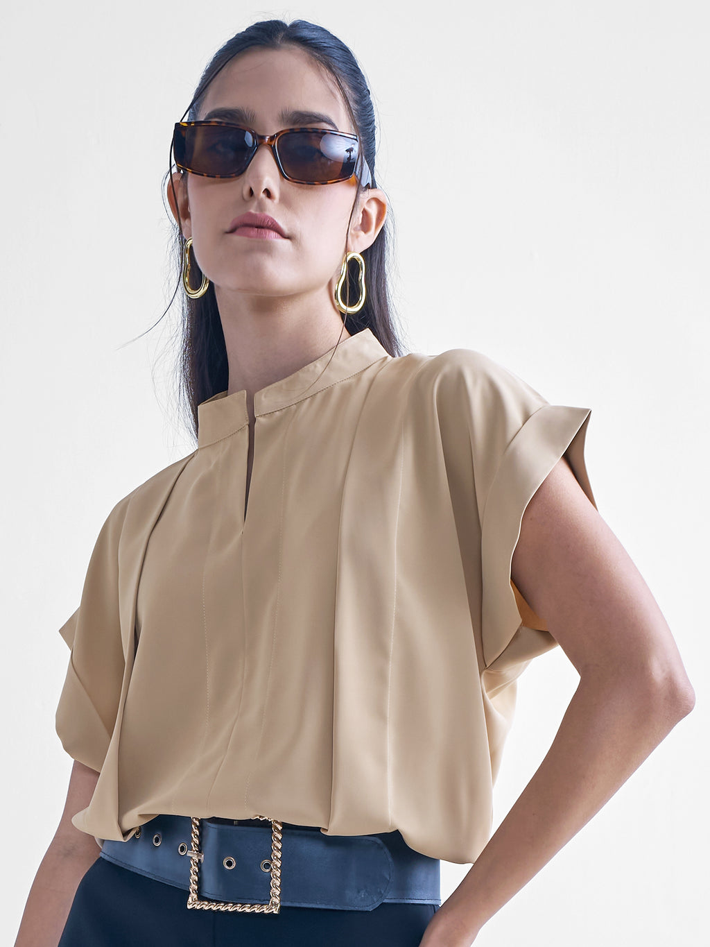 Chic By Tokyo Talkies Women Beige Solid Shirt Style Top - Beige - Image 1