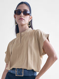 Chic By Tokyo Talkies Women Beige Solid Shirt Style Top - Beige - Image 1
