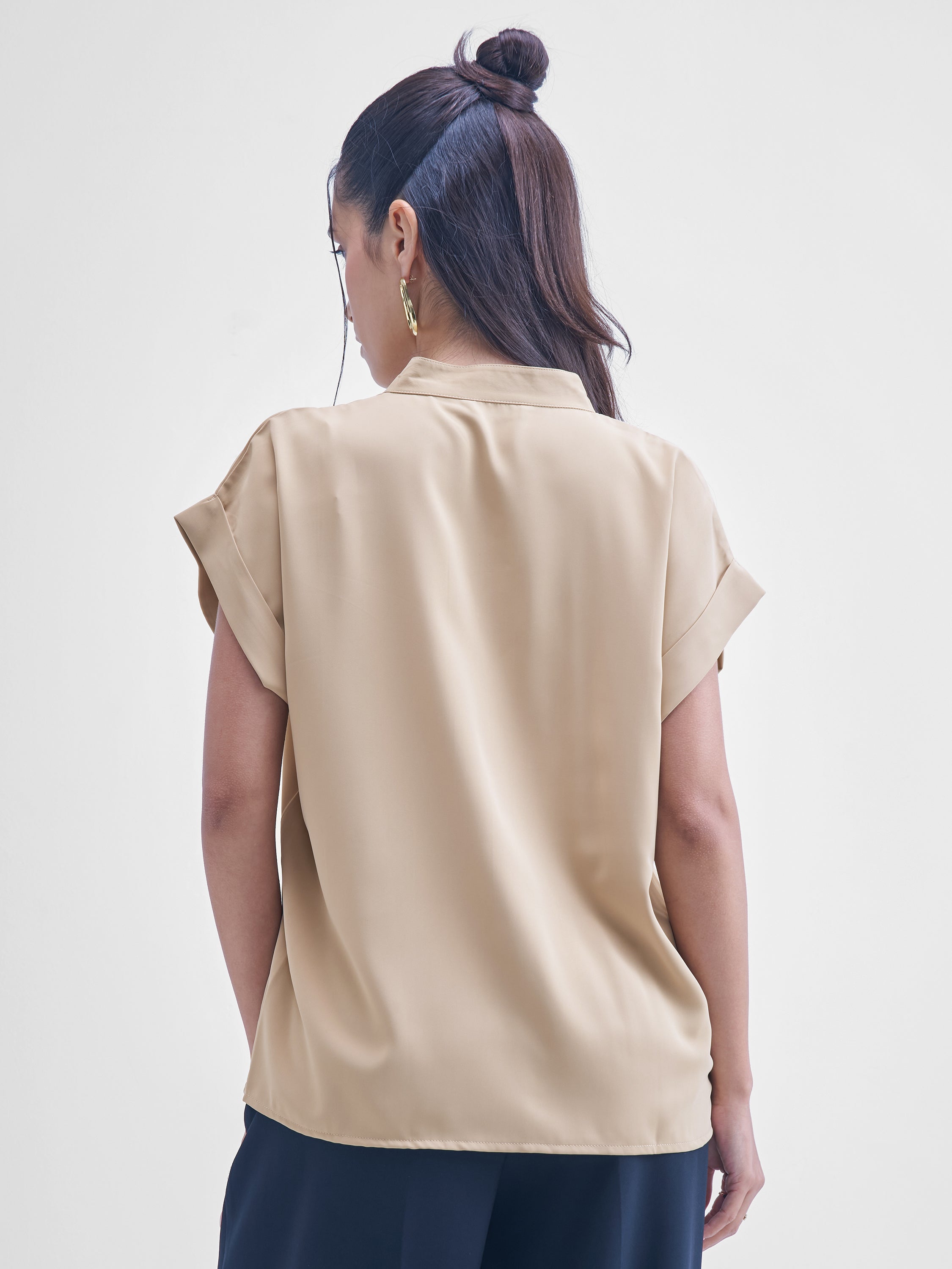 Chic By Tokyo Talkies Women Beige Solid Shirt Style Top - Beige - Image 3