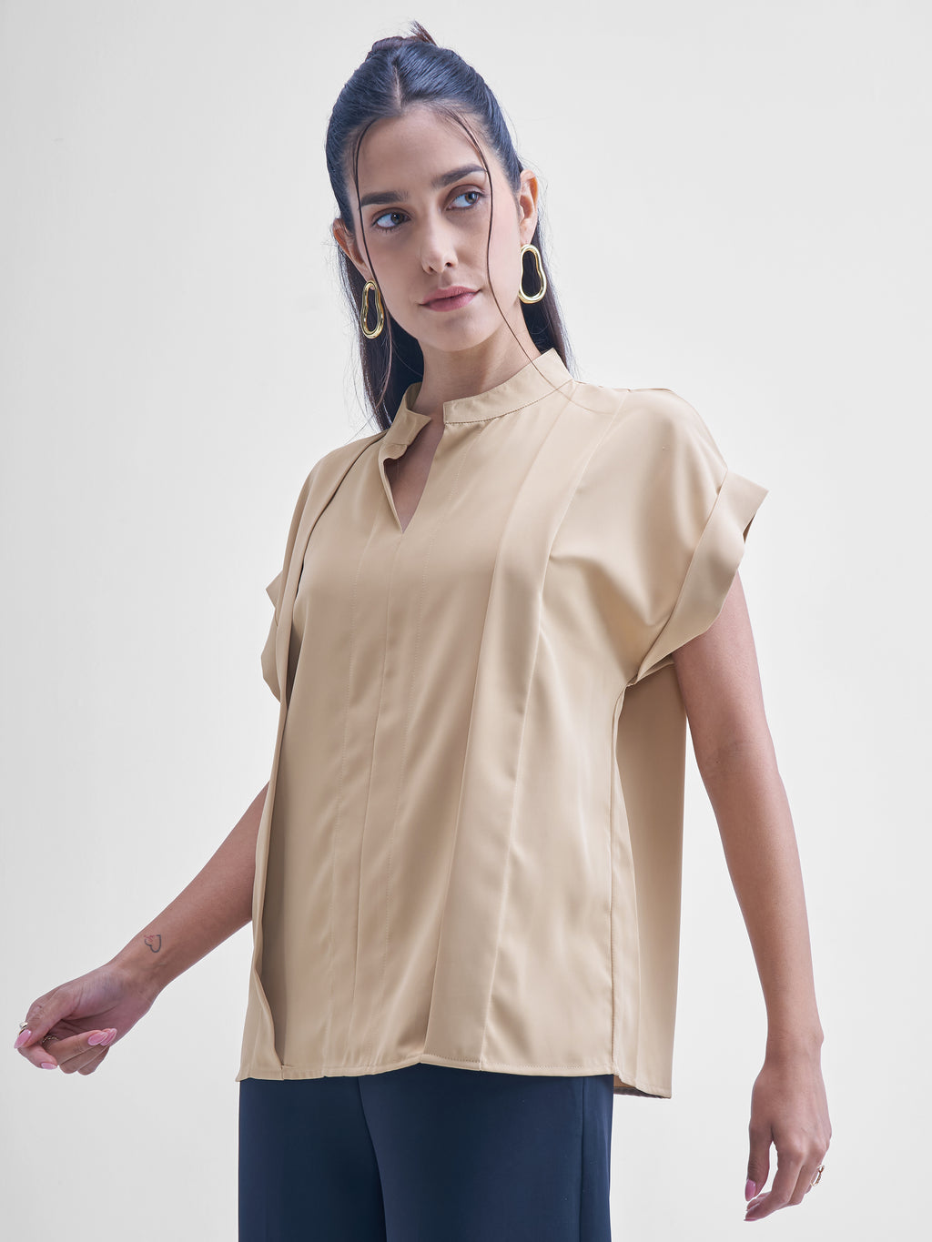 Chic By Tokyo Talkies Women Beige Solid Shirt Style Top - Beige - Image 4