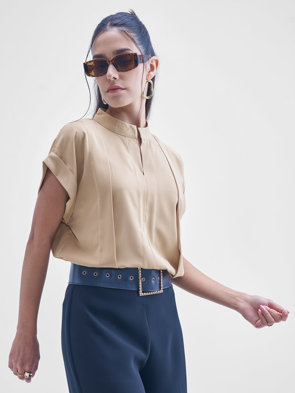 Chic By Tokyo Talkies Women Beige Solid Shirt Style Top - Beige - Image 6