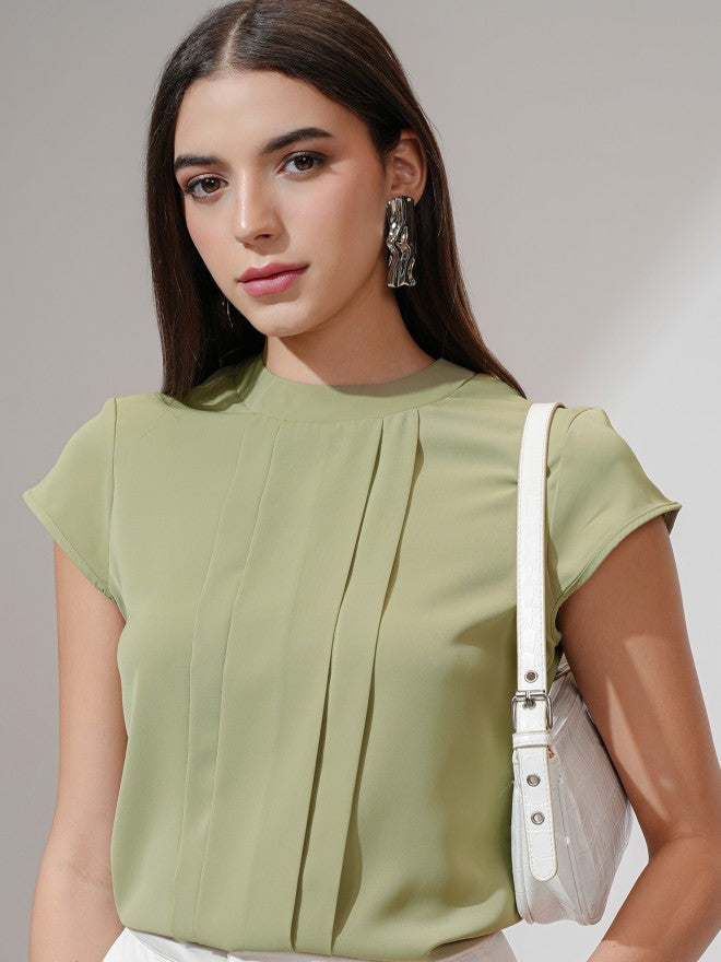 Tokyo Talkies Women Green Solid Regular Top - Green - Image 1