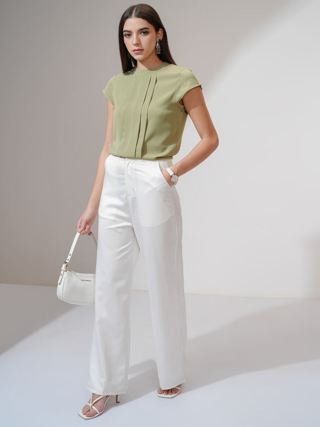 Tokyo Talkies Women Green Solid Regular Top - Green - Image 2