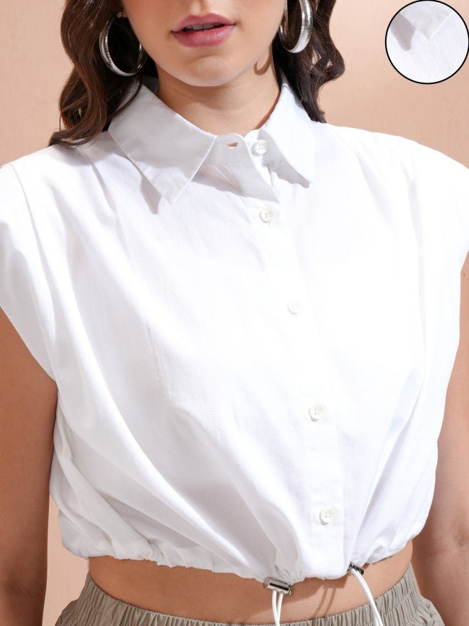 Tokyo Talkies Women White Solid Shirt Style Top - White - Image 5