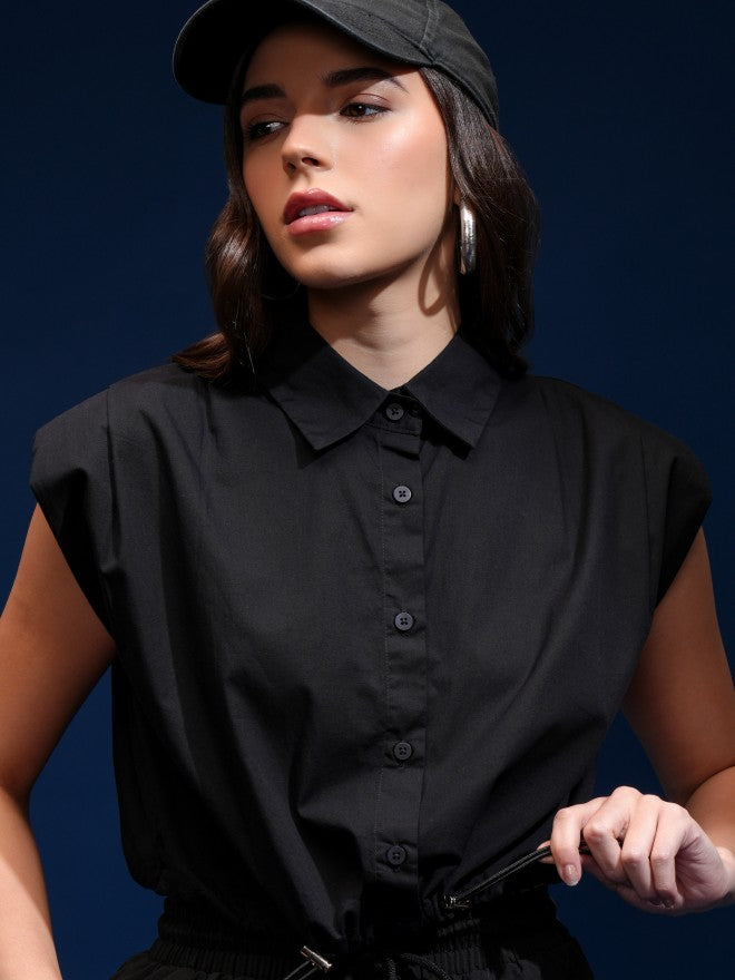 Tokyo Talkies Women Black Solid Shirt Style Top - Black - Image 1