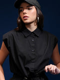 Tokyo Talkies Women Black Solid Shirt Style Top - Black - Image 1