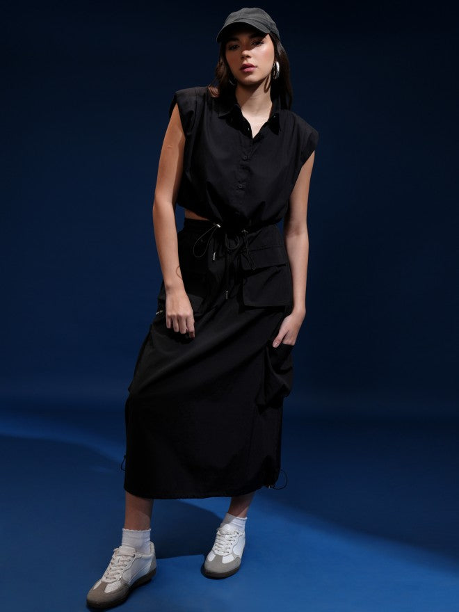 Tokyo Talkies Women Black Solid Shirt Style Top - Black - Image 2
