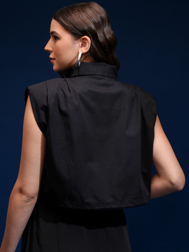 Tokyo Talkies Women Black Solid Shirt Style Top - Black - Image 3