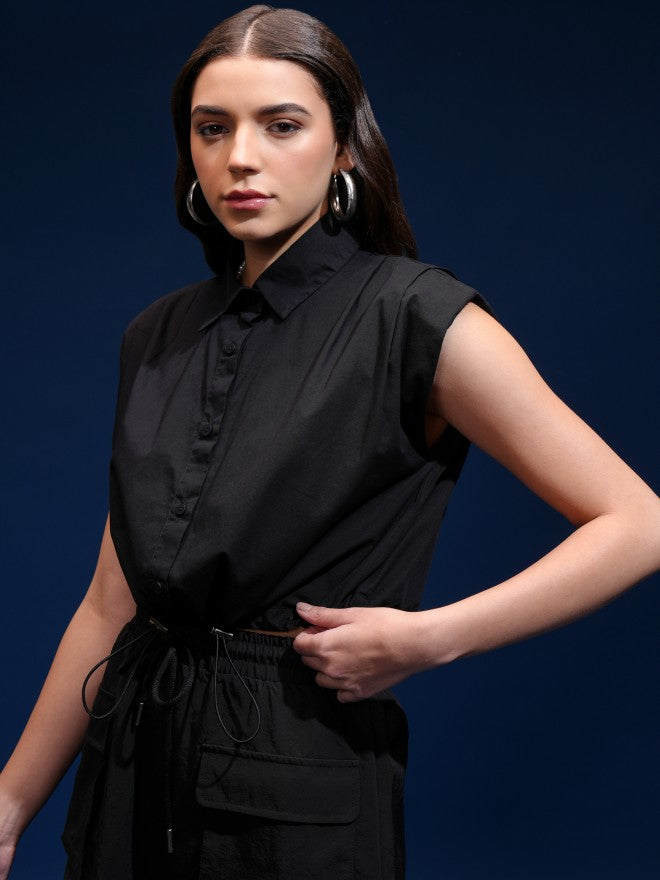 Tokyo Talkies Women Black Solid Shirt Style Top - Black - Image 4