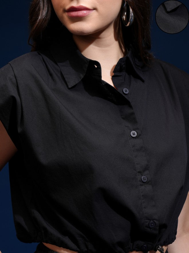 Tokyo Talkies Women Black Solid Shirt Style Top - Black - Image 5