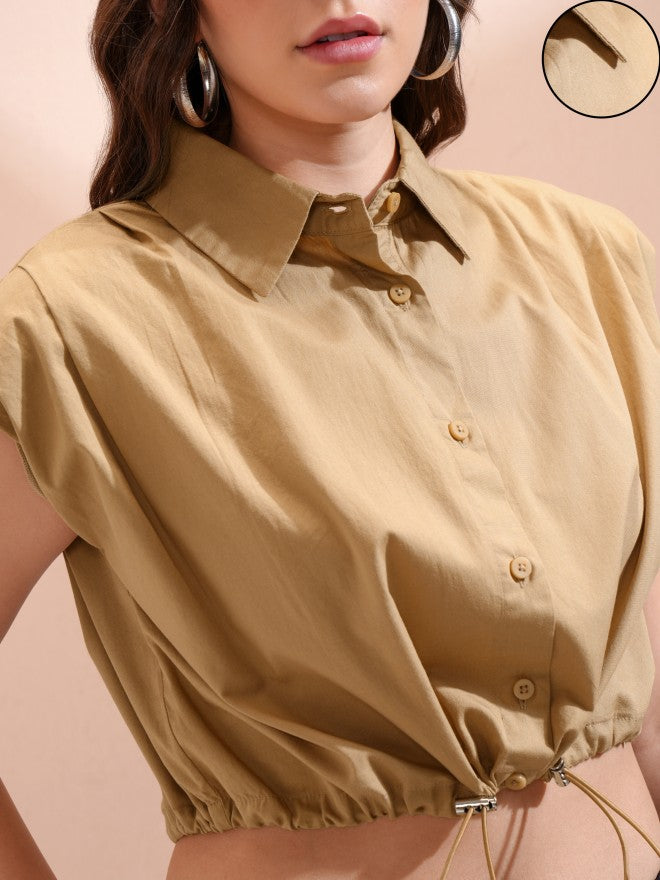 Tokyo Talkies Women Beige Solid Shirt Style Top - Beige - Image 5