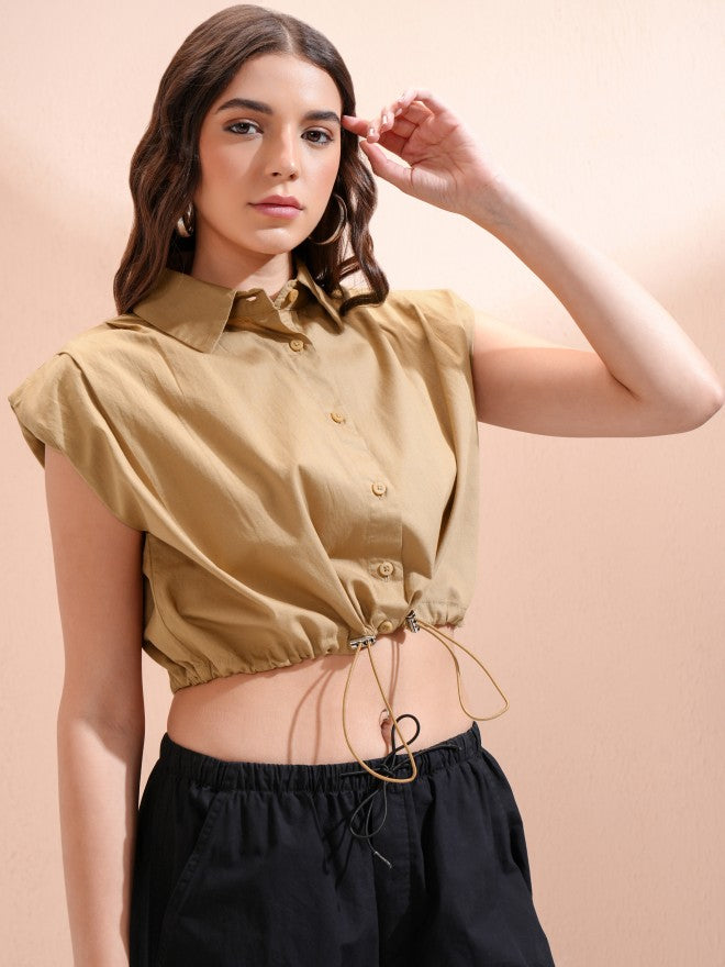 Tokyo Talkies Women Beige Solid Shirt Style Top - Beige - Image 6