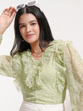 Tokyo Talkies Women Green Printed Blouson Top - Green - Image 1