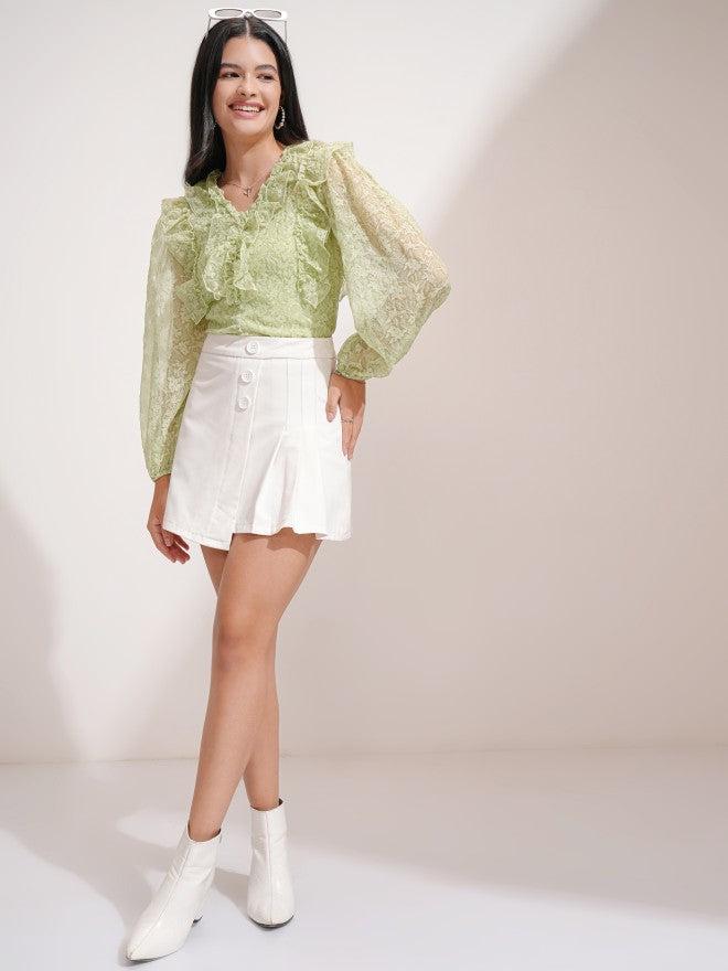 Tokyo Talkies Women Green Printed Blouson Top - Green - Image 2