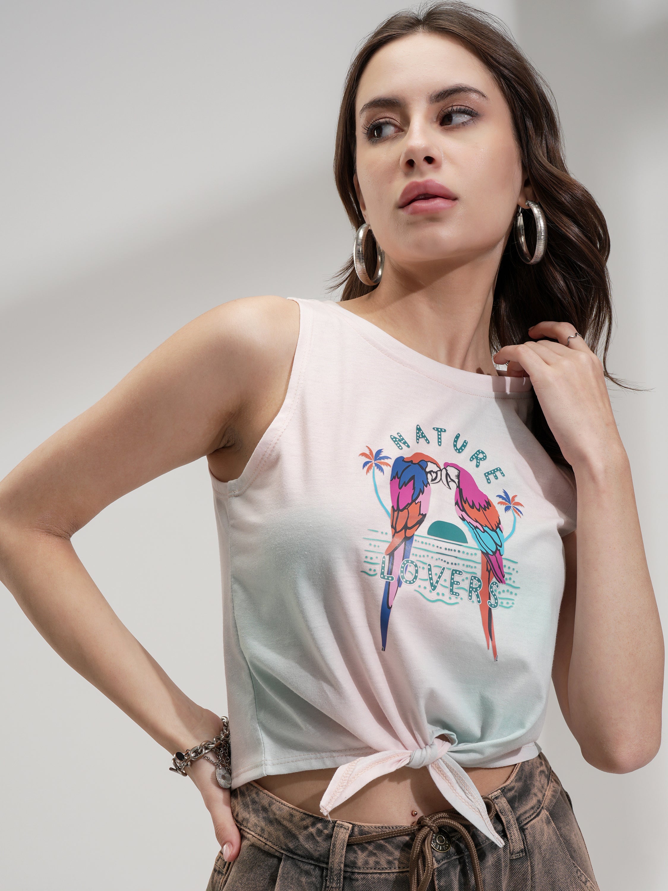 Tokyo Talkies Women Pink Printed Regular Top - Pink - Image 1