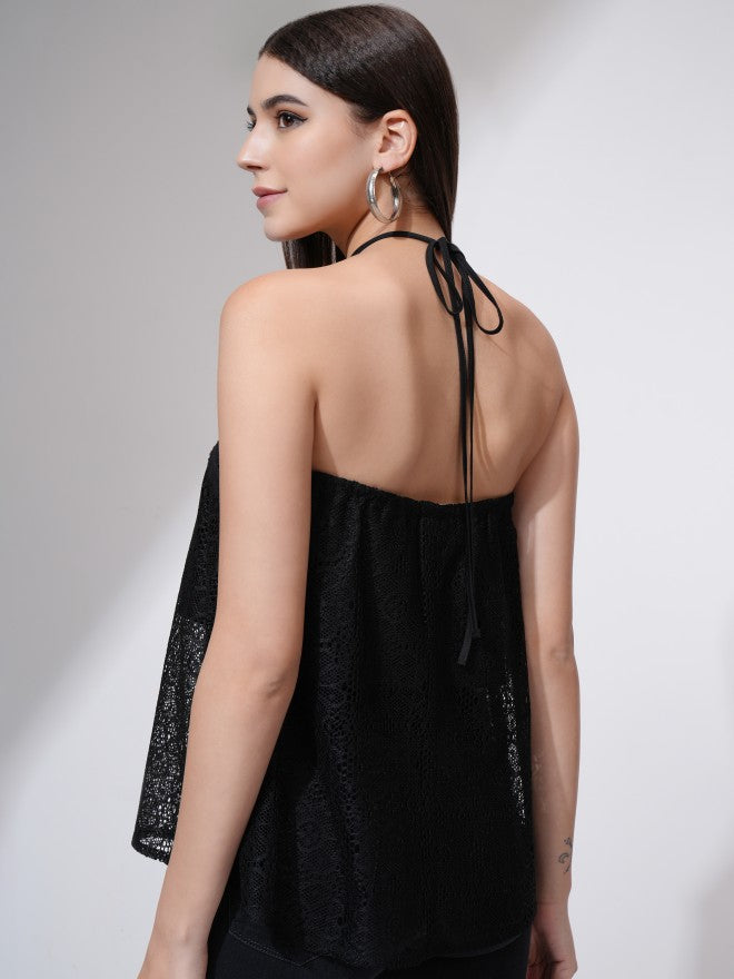 Tokyo Talkies Women Black Self Design Regular Top - Black - Image 3