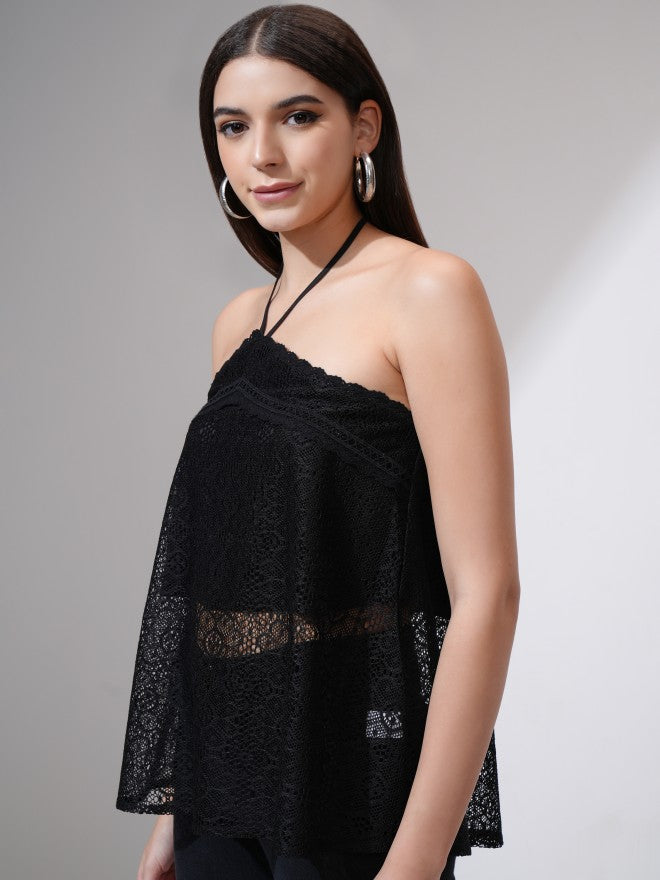 Tokyo Talkies Women Black Self Design Regular Top - Black - Image 4