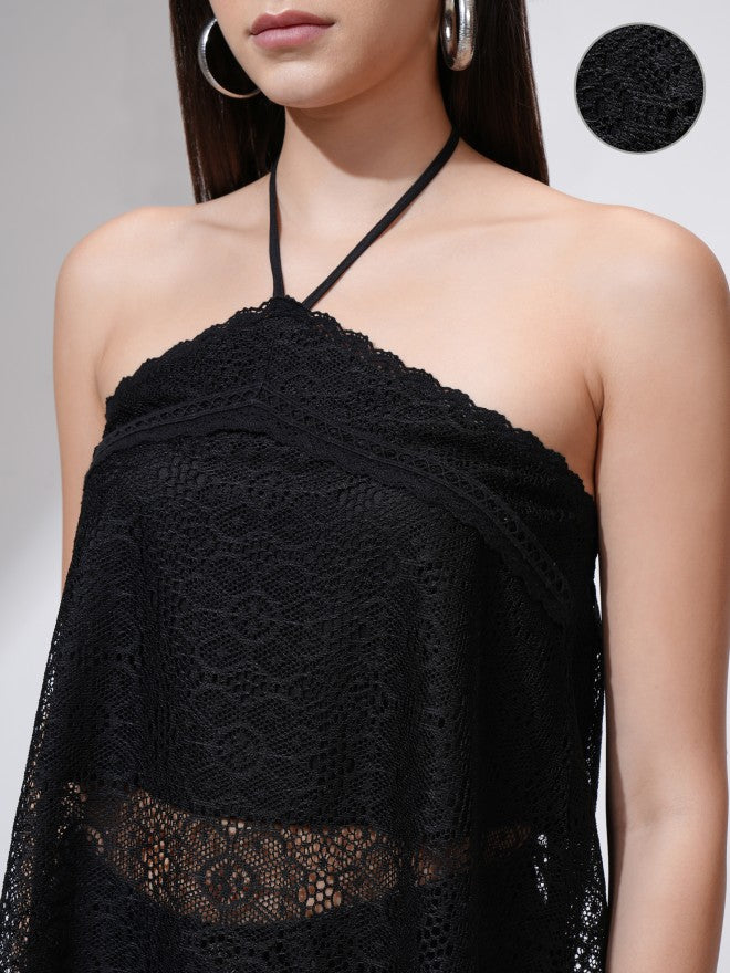 Tokyo Talkies Women Black Self Design Regular Top - Black - Image 5