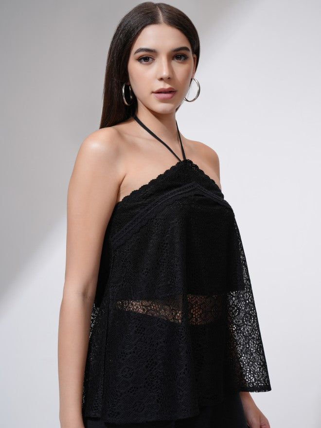 Tokyo Talkies Women Black Self Design Regular Top - Black - Image 6