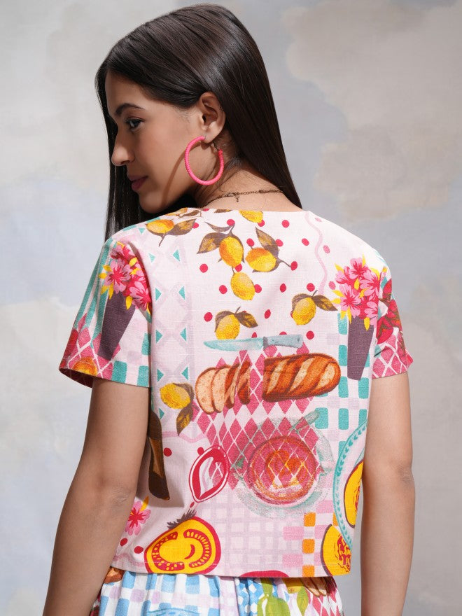 Tokyo Talkies Women Pink Printed Regular Top - Pink - Image 3