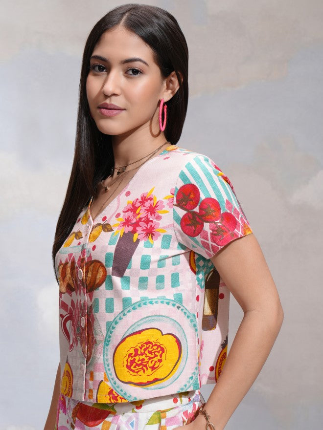 Tokyo Talkies Women Pink Printed Regular Top - Pink - Image 4