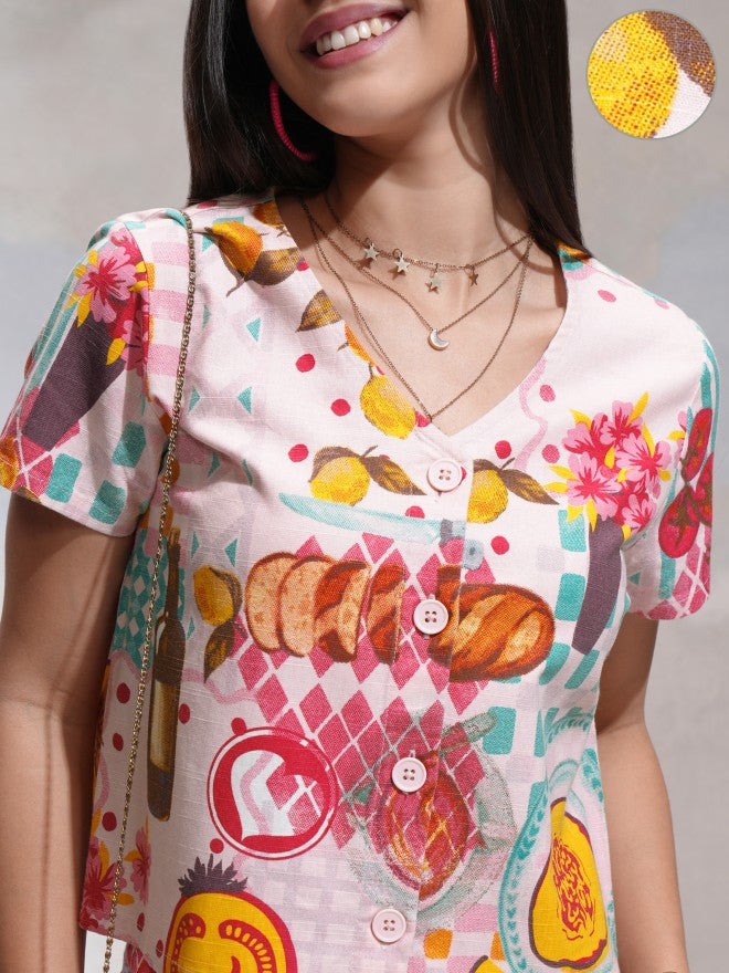Tokyo Talkies Women Pink Printed Regular Top - Pink - Image 5