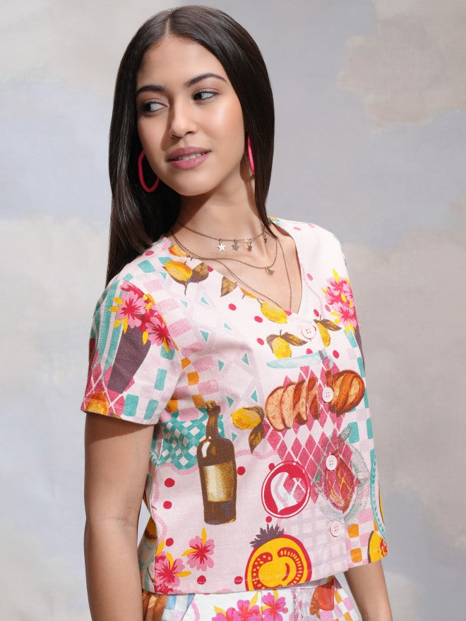 Tokyo Talkies Women Pink Printed Regular Top - Pink - Image 6