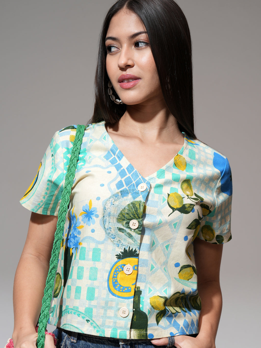 Tokyo Talkies Women Lime Green Printed Regular Top - Lime Green - Image 1