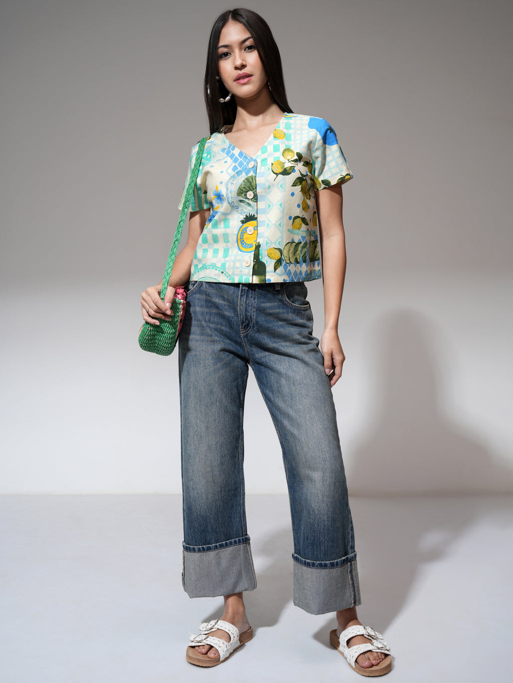 Tokyo Talkies Women Lime Green Printed Regular Top - Lime Green - Image 2