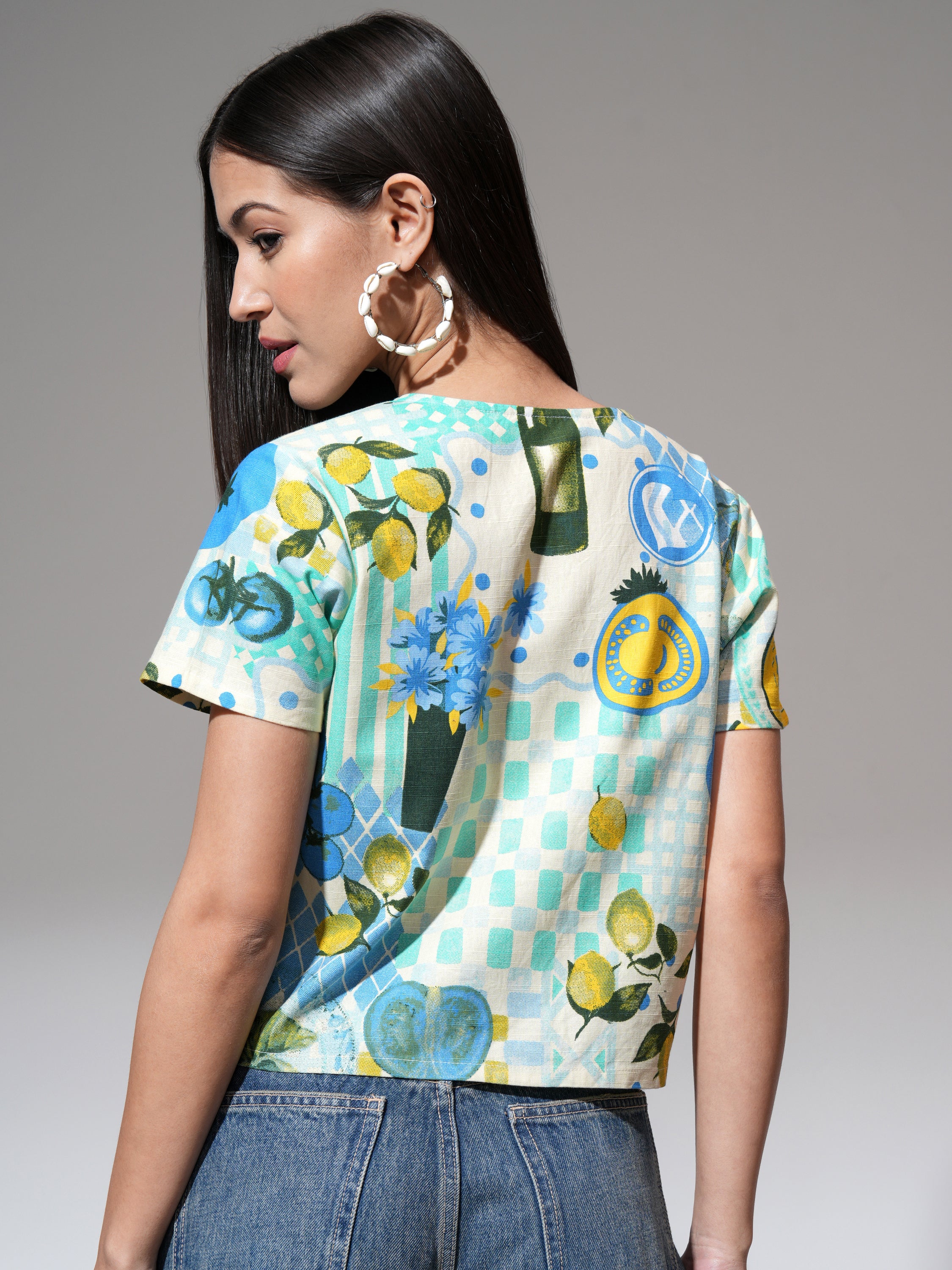 Tokyo Talkies Women Lime Green Printed Regular Top - Lime Green - Image 3