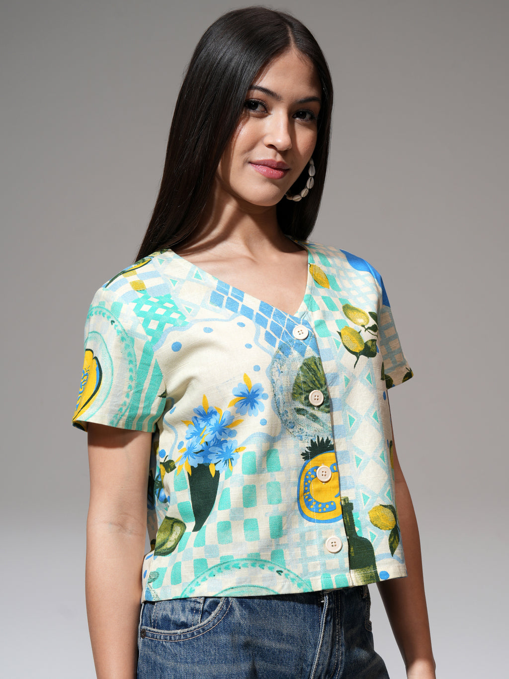 Tokyo Talkies Women Lime Green Printed Regular Top - Lime Green - Image 6