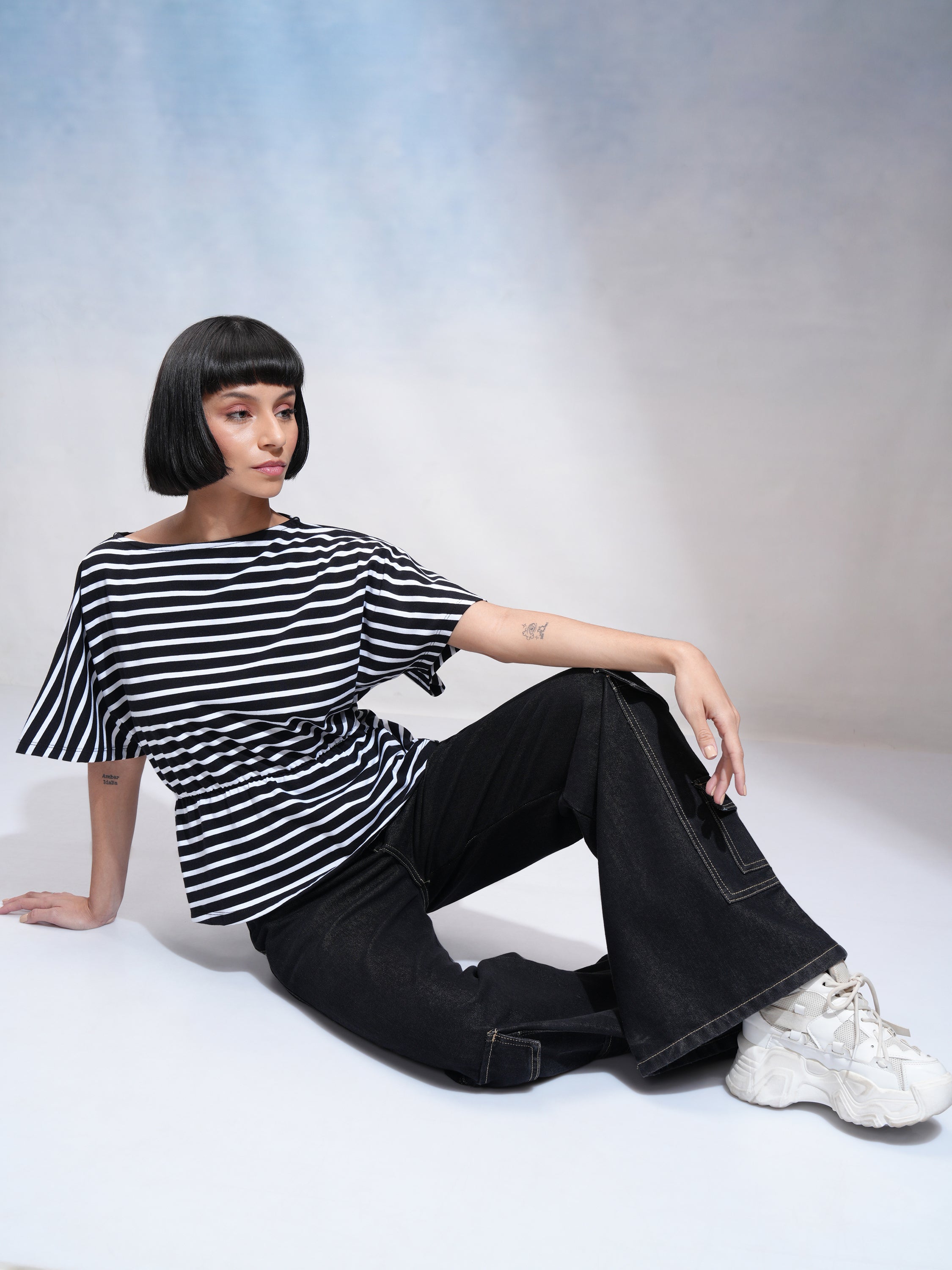 Tokyo Talkies Women Black Striped Regular Top - Black - Image 2