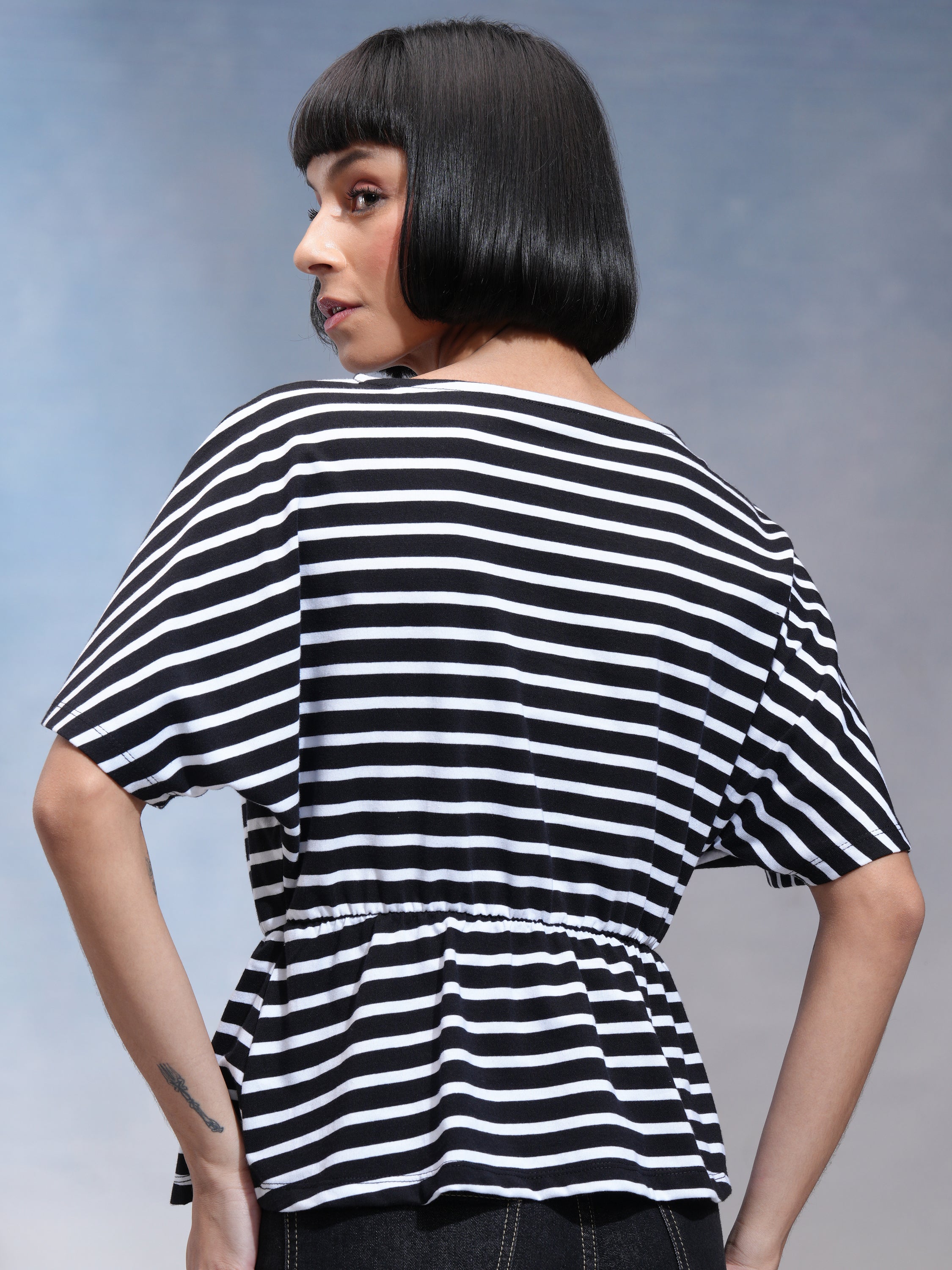 Tokyo Talkies Women Black Striped Regular Top - Black - Image 3