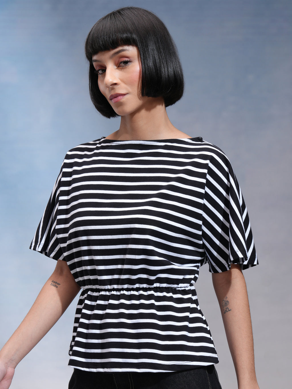 Tokyo Talkies Women Black Striped Regular Top - Black - Image 4