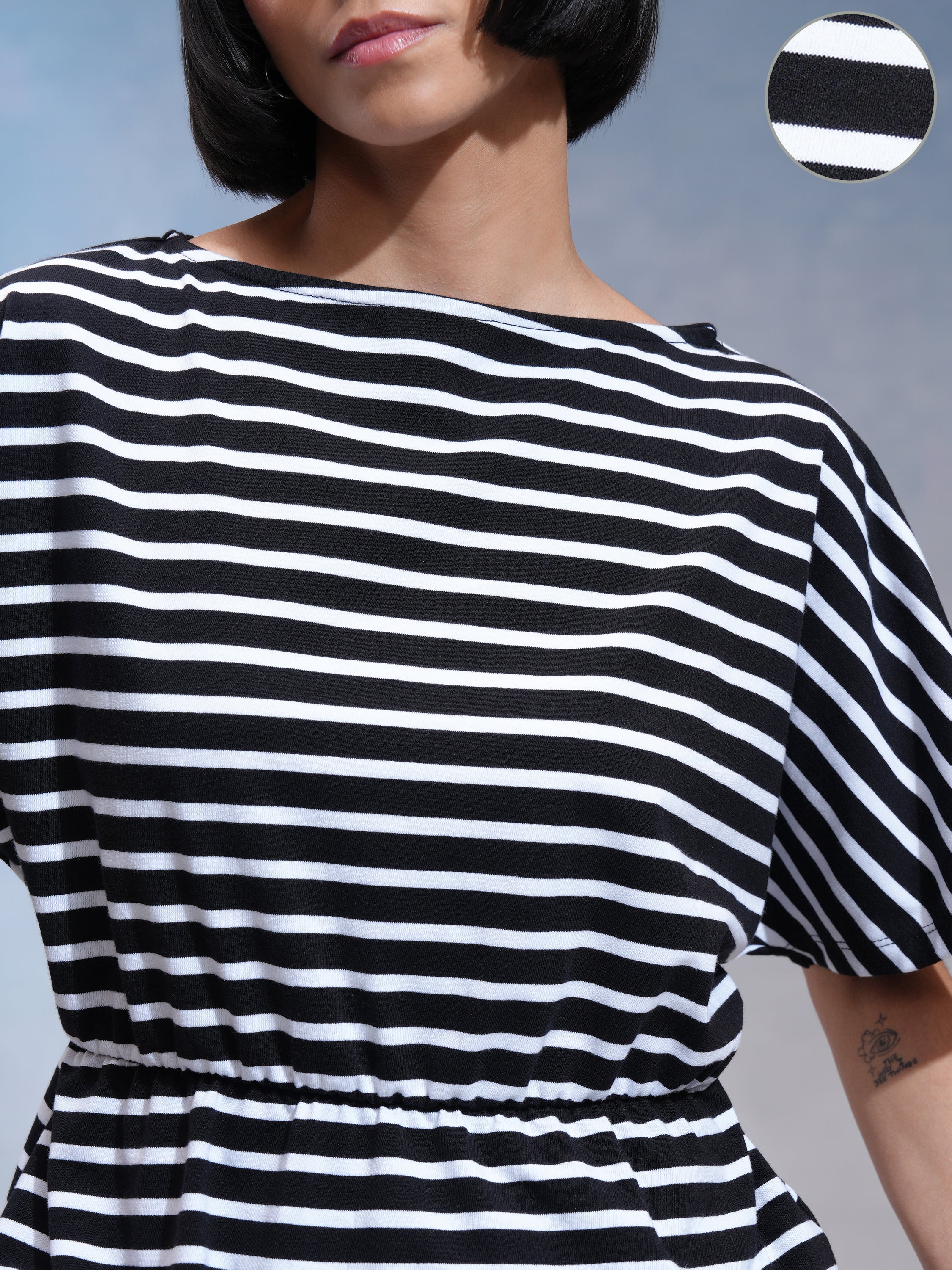 Tokyo Talkies Women Black Striped Regular Top - Black - Image 5