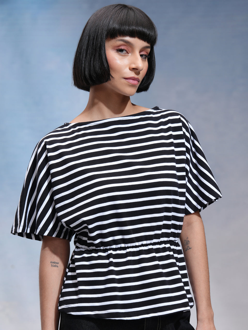 Tokyo Talkies Women Black Striped Regular Top - Black - Image 6