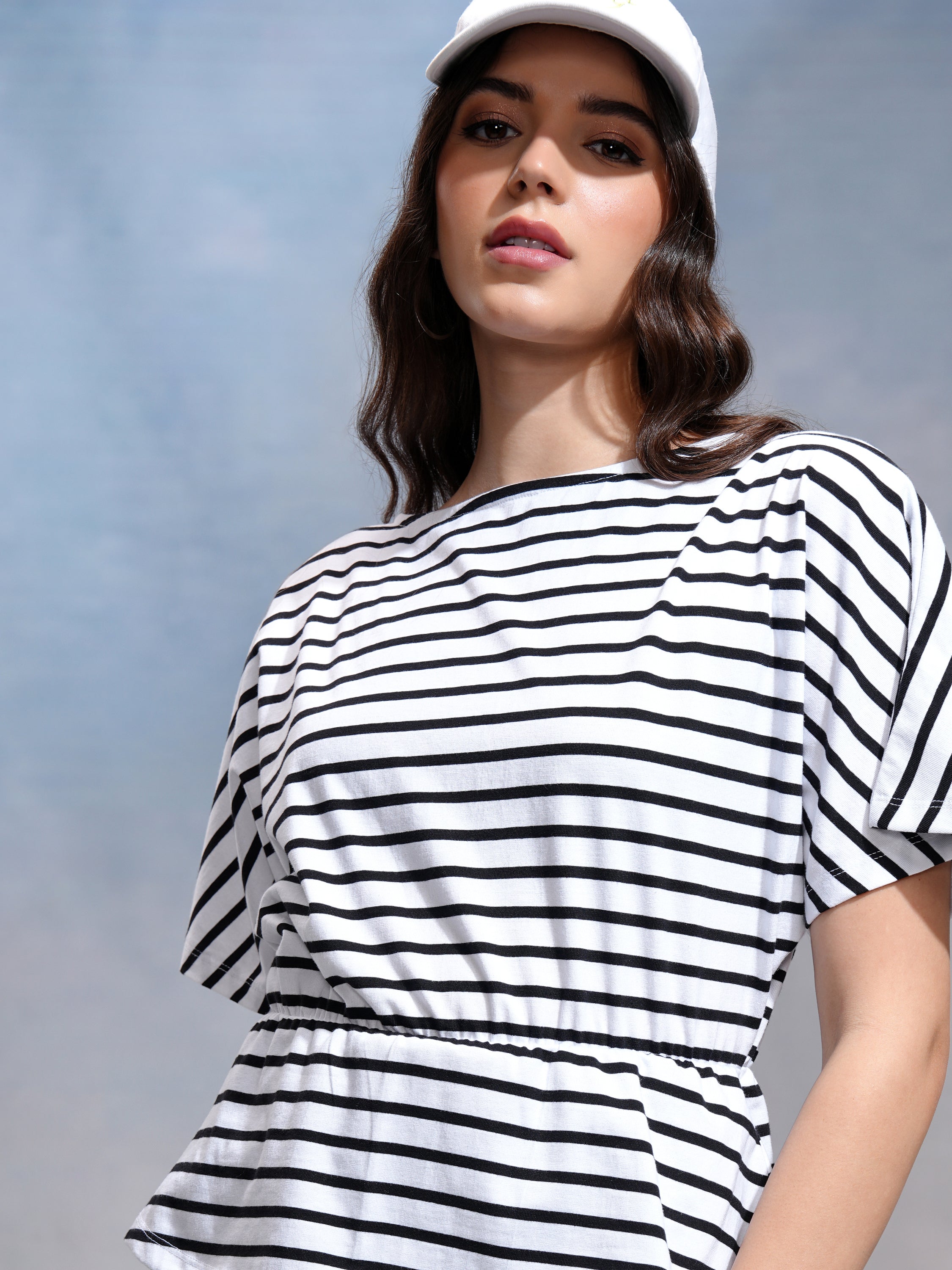 Tokyo Talkies Women White Striped Regular Top - White - Image 1