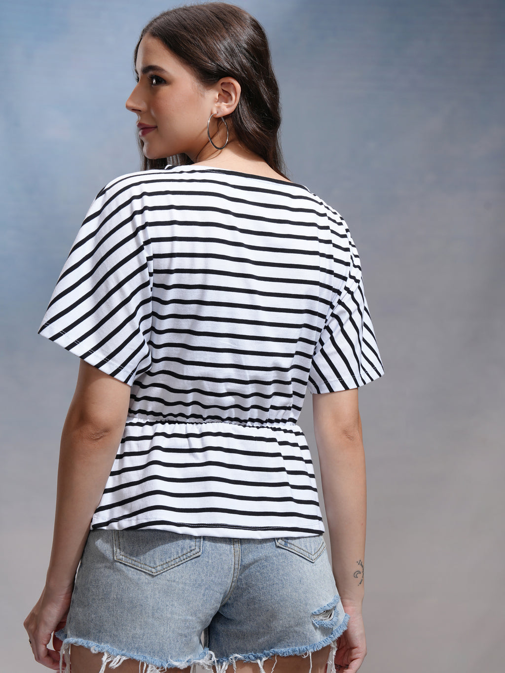 Tokyo Talkies Women White Striped Regular Top - White - Image 3