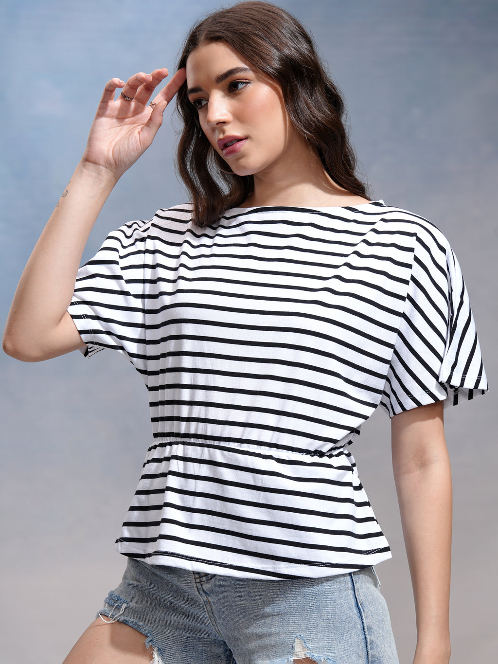 Tokyo Talkies Women White Striped Regular Top - White - Image 4