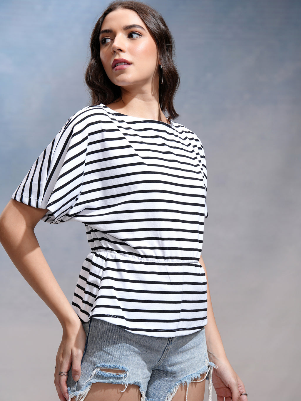 Tokyo Talkies Women White Striped Regular Top - White - Image 6