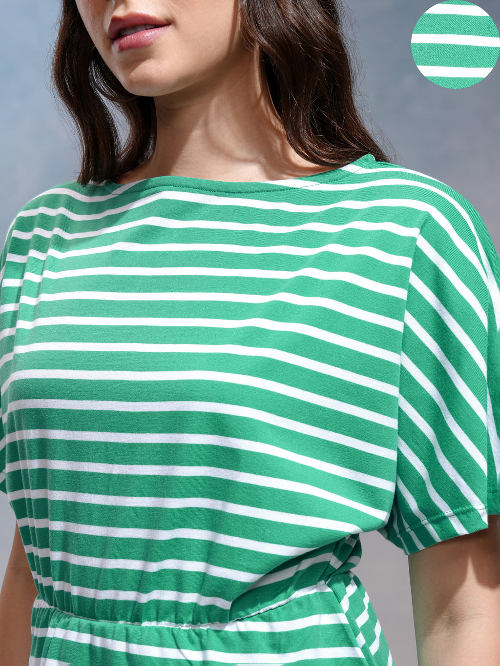 Tokyo Talkies Women Green Striped Regular Top - Green - Image 5