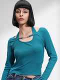 Tokyo Talkies Women Teal Solid Fitted Top - Teal - Image 1