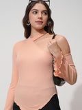 Tokyo Talkies Women Peach Solid Fitted Top - Peach - Image 1