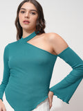 Tokyo Talkies Women Teal Solid Fitted Top - Teal - Image 1
